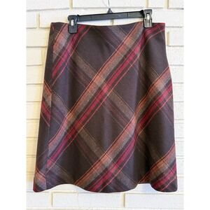 Talbots‎ Plaid Wool Blend A-line Skirt Brown Lined Size 12 Academic